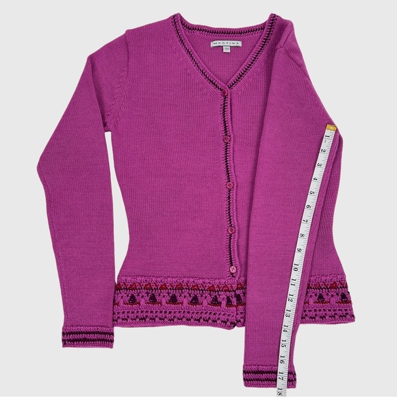 MASTINA Cardigan Wool Blend knitted Fuchsia Crochet Detail Sweater - Picture 5 of 14